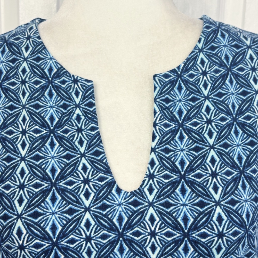 Hang Ten Blue Print Stretch Knit Elbow Sleeve Shift Sun Dress Medium - Picture 3 of 16